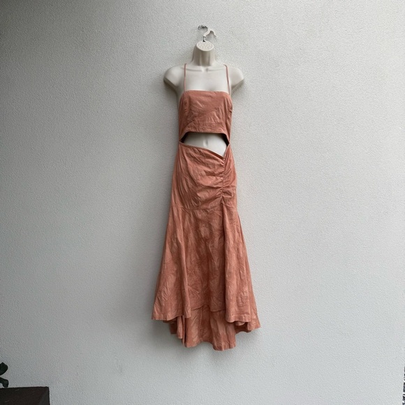 Free People Terracotta/ Smoky Maxi Dress with Exposed Midriff, Waist Bow - Picture 14 of 14